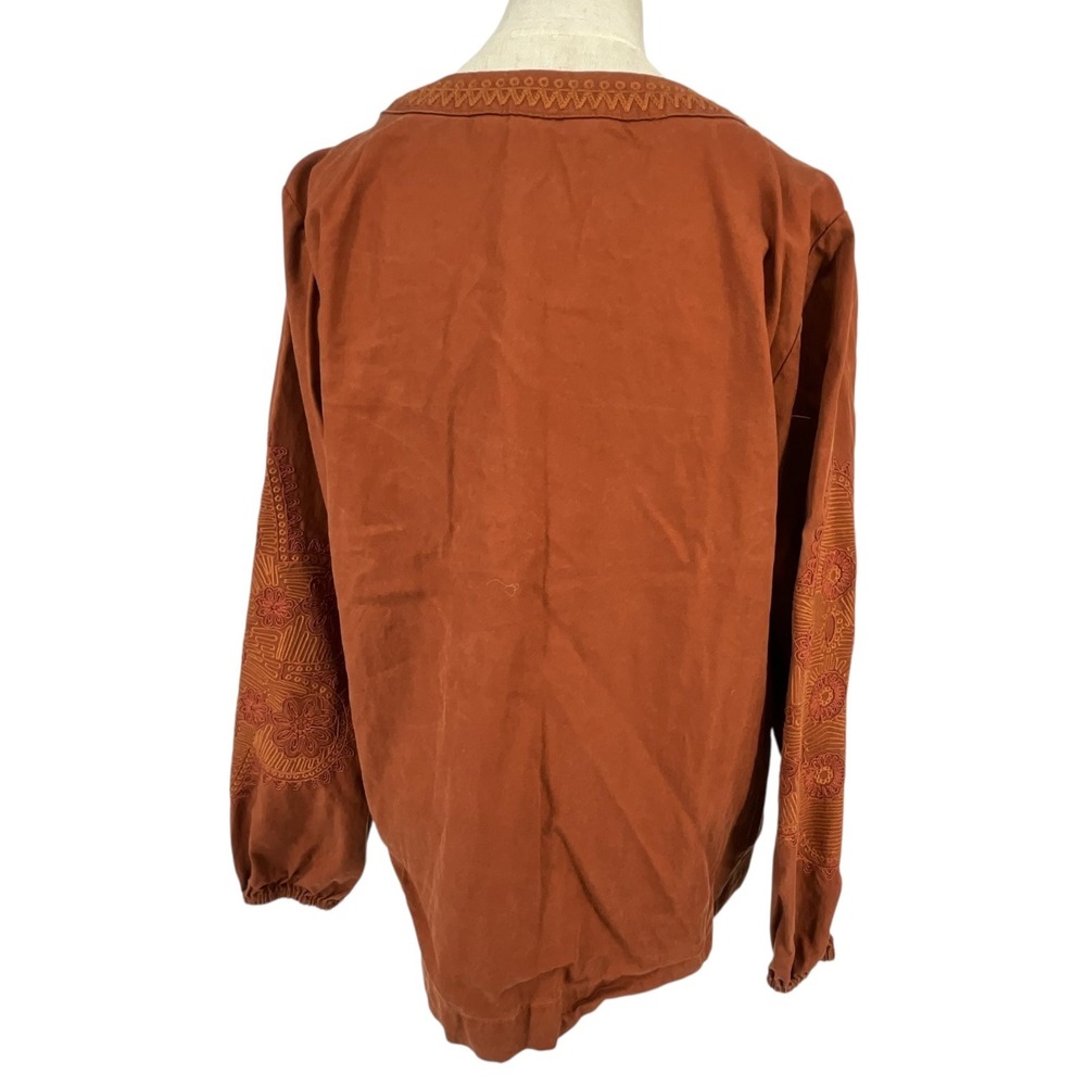 Susan Graver Weekend Rust Orange‎ Embroidered Lyocell Cotton Blouse Womens Small - Picture 4 of 10